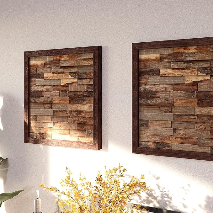 CONSDAN Wood Wall Decor | USA Grown Hardwood, Rustic Wooden Wall Art, Home Decorations for Living Room and Bedroom Aesthetic, Framed and Ready to Hang, Brick, 18" x 18"