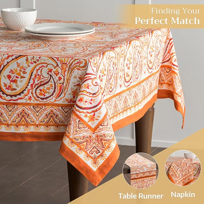 Maison d' Hermine Table Cloth Rectangle Table 100% Cotton 60 x 120 Inches Fall Tablecloth Reusable Everyday Use for Thanksgiving Christmas Decorations Dining Farmhouse Party (Palatial Paisley)
