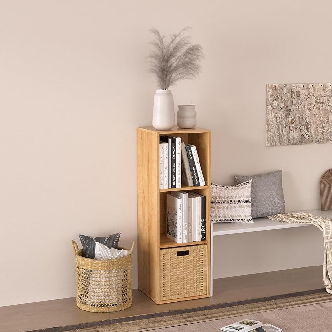 Wooden Cube Storage Organizer with Closed Back Panel,Natural Oak Cube Shelf Cubby Storage Organizer with Compartments for Living,Bookshelf,Storage Organizers (Oak, 3 Cube-11in)