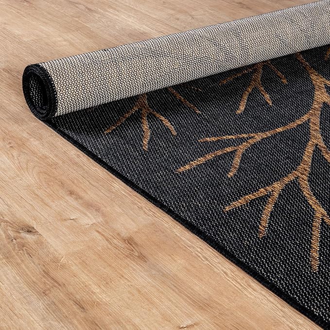 Washable Indoor Outdoor Rug 10x14 Modern Area Rugs Branch Pattern Non Shedding Waterproof Easy Clean Patio Deck Porch Living Room Bedroom Garden RV (10 X 14 Gold)