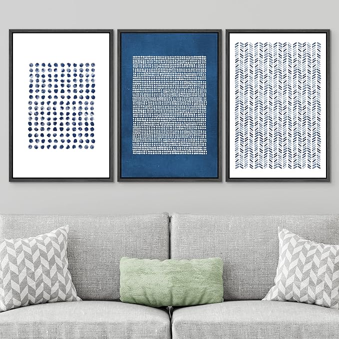 SIGNWIN Framed Canvas Print Wall Art Set Blue Geometric Pattern Landscape Abstract Shapes Illustrations Modern Art Decorative Boho Relax/Zen Nordic for Living Room, Bedroom, Office - 16"x24"x3 Black