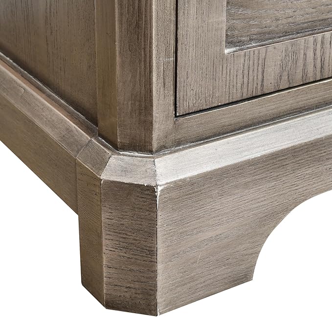eHemco Art Deco End Table with Gold Accent Knob, Rectangular Side Table with Storage, Modern Retro Style, 18 x 14 x 30.5 Inches, Light Gray
