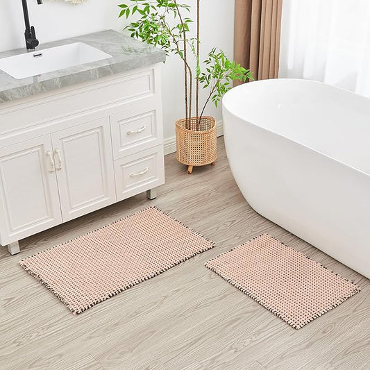 Douceur Waffle Bath mat for Bathroom Floor Non Slip, Super Soft Acrylic Blend Bath Rugs with Tassels, Quick Dry Bathroom Rugs Machine Washable, 24" x 36", Brown