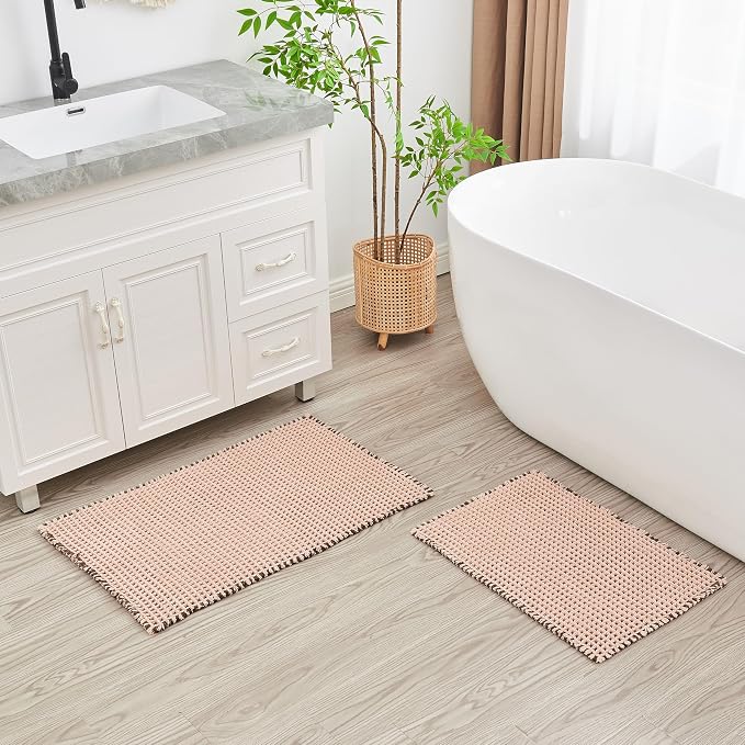 Douceur Waffle Bath mat for Bathroom Floor Non Slip, Super Soft Acrylic Blend Bath Rugs with Tassels, Quick Dry Bathroom Rugs Machine Washable,20" x 32", Brown