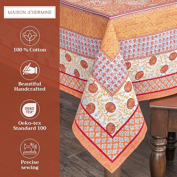 Maison d' Hermine Table Cloth Rectangle Table 100% Cotton 70 x 90 Inches Fall Tablecloth Reusable Everyday Use for Thanksgiving Christmas Decorations Dining Farmhouse Party (Harvest Festival)