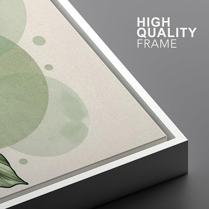 Woodrose Framed Canvas Print Wall Art Green Monstera Leaves Botanical Illustrations Modern Art Minimalist 3D Colorful Ultra for Living Room, Bedroom, Office - 24"x36" WHITE
