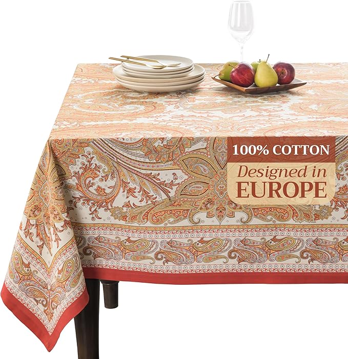 Maison d' Hermine Table Cloth Square Table 100% Cotton 60 x 60 Inches Tablecloth Reusable Decorative Everyday Use for Dining Room, Farmhouse, Home, Party, Festive & Wedding - Kashmir Paisley