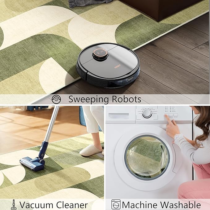 Green Rug 3x5 Washable Area Rugs for Bedroom Living Room Kitchen Entryway Bedside,Modern Geometric Non Slip Small Carpet