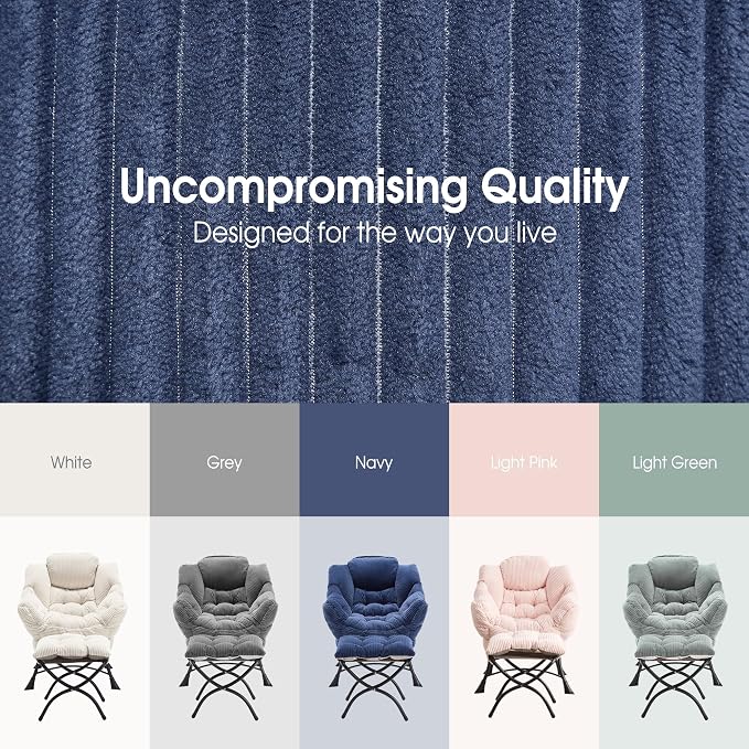 Lazy Chair with Ottoman, Comfy Lounge Chair for Reading, Relaxing, and Napping, Perfect for Living Room, Bedroom, or Office, Navy
