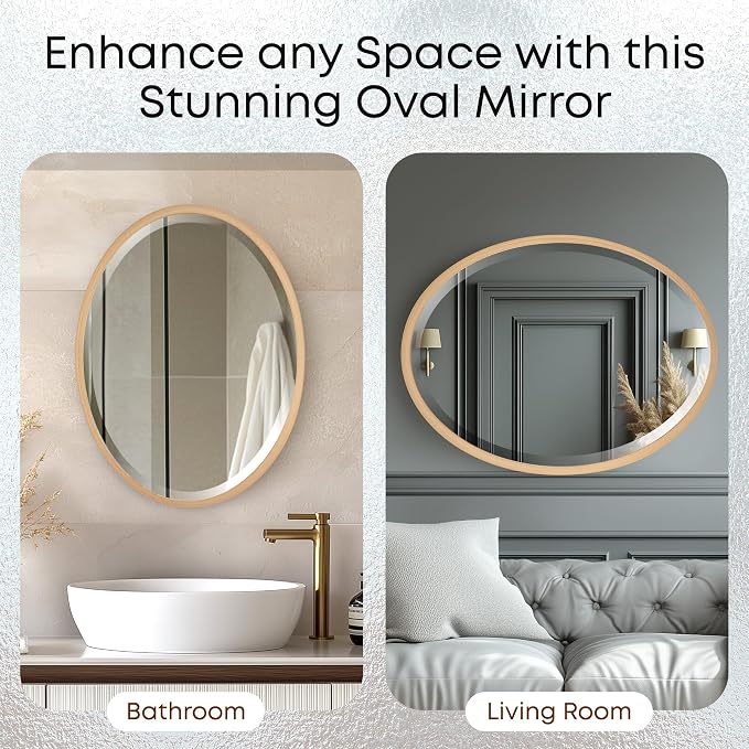 OVALCREST - Oval Wooden Beveled Wall Mirror for Home Decor, Bathroom, Vanity, Bedroom, Living Room, Hallway - London Style (Gold Paint) 25.1 x 21.1