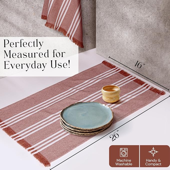 Stripe Kitchen Dish Towels 4 Pack, 16x26 Inches, Quick Drying Cloths, 100% Cotton, Absorbent Wash Rags, Washable and Reusable, Cleaning Towels for Dishes, Everyday Drying Use - Rust