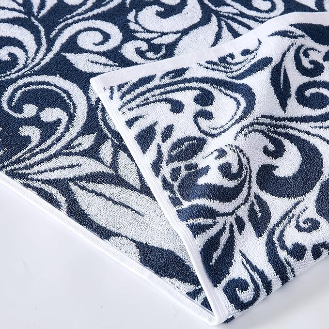 Modern Threads Trefoil Filigree 6-Piece 100% Cotton Towel Set – Reversible Yarn Dyed Jacquard – Includes 2 Bath Towels, 2 Hand Towels, 2 Washcloths – Absorbent, Quick Dry, Soft & Durable – Navy Blue