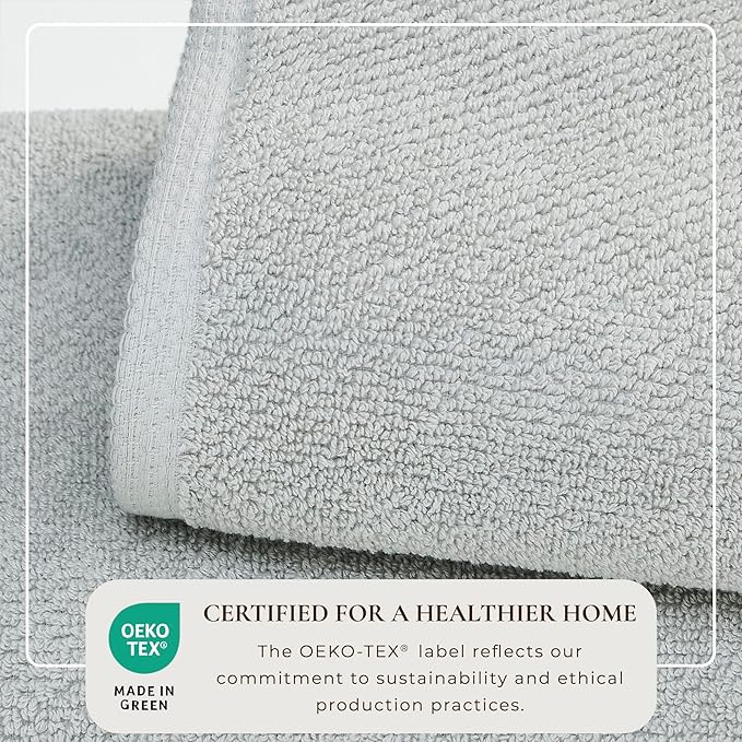 Great Bay Home Light Grey Washcloth- 100% Cotton 13x13 Wash Cloth - Absorbent, Quick-Drying, Durable Face Towels for Bathroom Decor - Low-Twist, Two-Ply Fibers (Light Grey)