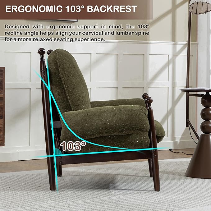 AQO Mid Century Modern Accent Chair and Armchair, Plush Lounge Chair Set of 2 for Living Room, Soft Cushion & Solid Wood Frame, Green