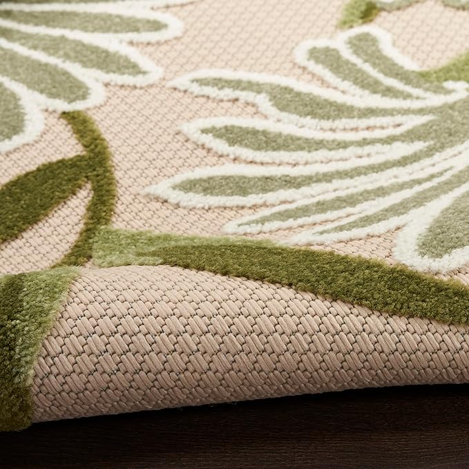 Nourison Home Aloha Ivory Green 2'3" x 8' Area Rug - Easy Clean, Non Shedding, Bed Room, Living Room, Dining Room, Kitchen (8' Runner)