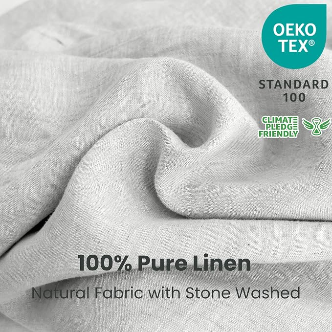 Simple&Opulence 100% Linen Duvet Cover Set 3pcs with Coconut Button Closure Natural French Washed Flax Solid Color Soft Breathable Farmhouse Bedding - Light Grey, King Size