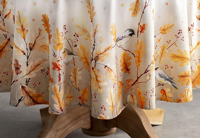 Maison d' Hermine Table Cloth Round Table 100% Cotton 69 Inches Fall Tablecloth Reusable Everyday Use for Thanksgiving Christmas Decorations Dining Farmhouse Party (Oak Leaves)