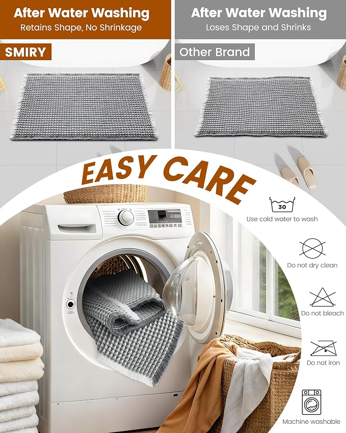 Smiry Waffle Bath Mat 36x24, Extra Soft Absorbent Bathroom Rugs, Non Slip Machine Washable Quick Dry Bath Rugs for Bathroom Floor, Tub, Shower, Home Decor Accessories, Darkgrey & Cream