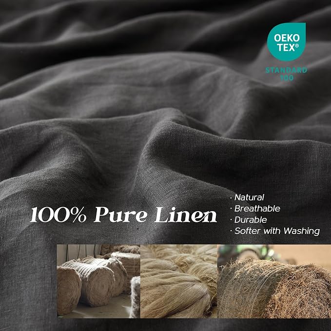 Simple&Opulence 100% Linen Duvet Cover Set, Natural French Flax Dark Grey Duvet Cover Twin Size, Breathable Soft Comfy Linen Bedding Comforter Cover with 1 Pillowcase(Dark Grey, 68"x86")
