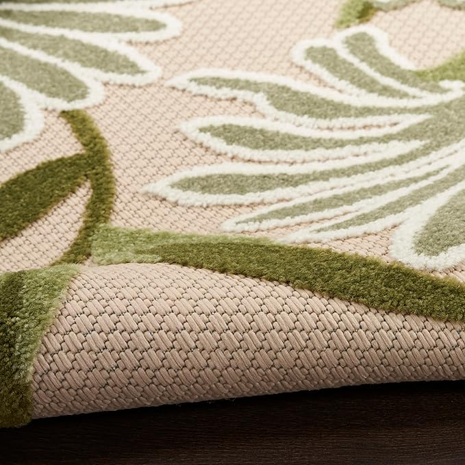 Nourison Home Aloha Ivory Green 9' x 12' Area Rug - Easy Clean, Non Shedding, Bed Room, Living Room, Dining Room, Kitchen (9' x 12')