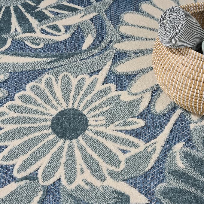 Nourison Home Aloha Blue 5'3" x 7'5" Area Rug - Easy Clean, Non Shedding, Bed Room, Living Room, Dining Room, Kitchen (5' x 8')