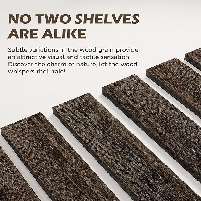 36 Inch Floating Shelves for Wall, 8"D High End Solid Hardwood Shelves for Decor Storage, Rustic Wall Shelves with Invisible Heavy Duty Brackets for Living Room, Kitchen, Bathroom, Walnut, 2 Pack