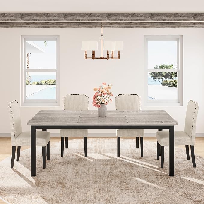 Garvee 78.7 Inch Industrial Dining Table for 6-8 People, Large Dinner Kitchen Tables with Sturdy Metal Frame, Multi-Use for Dining Room Living Room Indoor Restaurant Office Desk (Only Table)