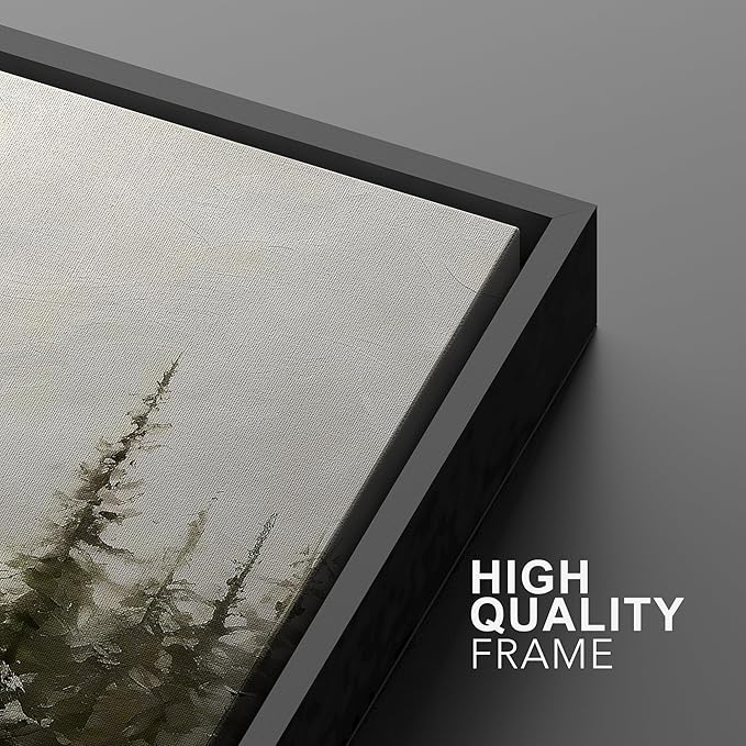 MUDECOR Framed Canvas Print Wall Art Winter Pine Forest Landscape Minimalist Nature Wilderness Antique Retro Fine Art Illustrations Decorative for Bedroom - 16"x24" Black