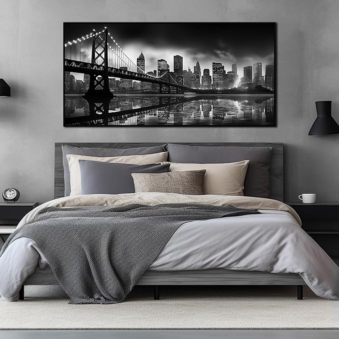 Brooklyn Bridge Wall Art for Living Room Large City Wall Decor for Bedroom Home Office Decor with Black Frames 29 x 58 Inch