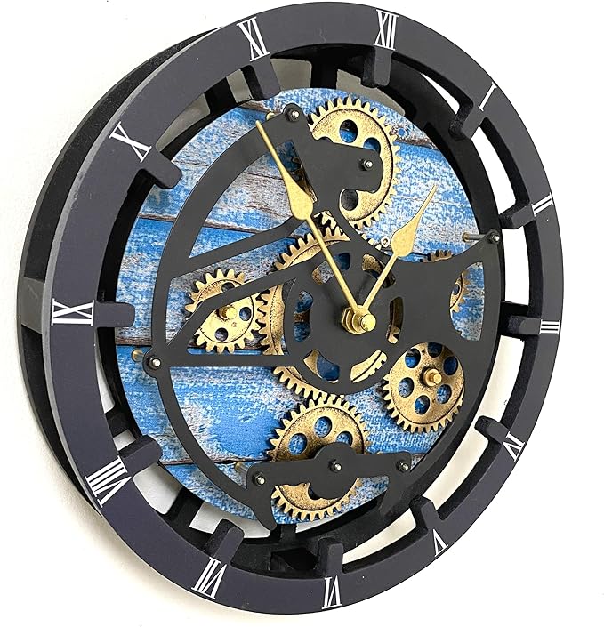 ImprovingLife The Gears Clock Desk Clock 10 inches with Real Moving Gears Convertible into Wall Clock (Ocean Blue)