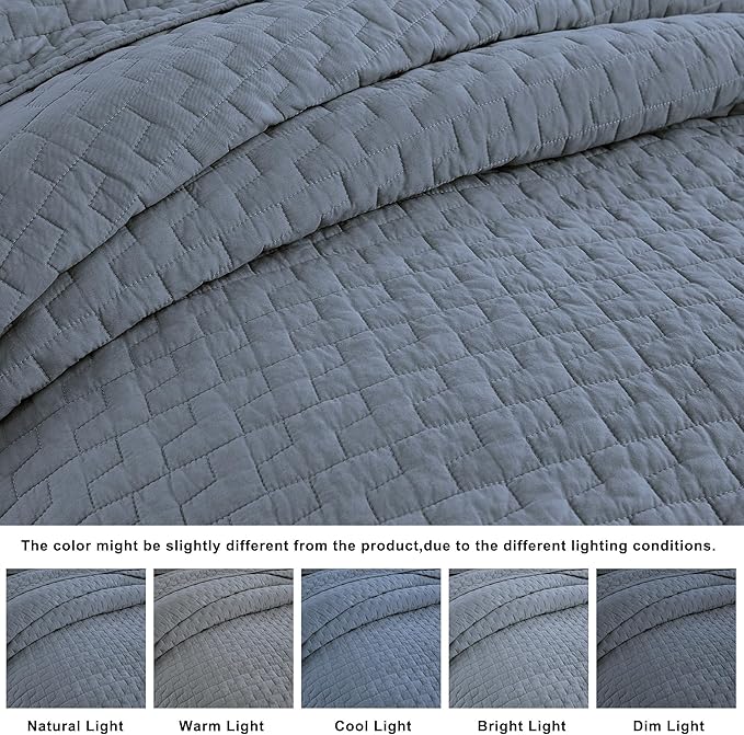 palassio Blue Grey 100% Cotton Quilt Twin Size Bedding Sets with 1 Pillow Sham, Textured Lightweight Soft Bedspread Shabby Chic Coverlet, Quilted Comforter Bed Cover for All Season, 2 Pieces