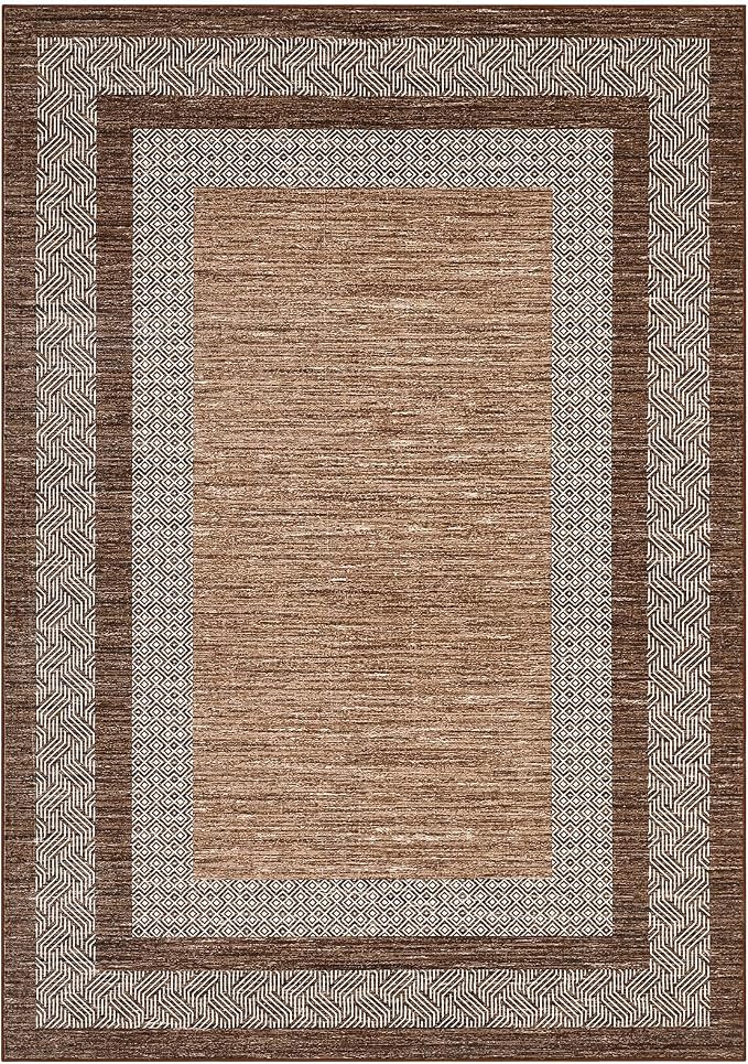 GarveeHome Washable 2.5x10 Kitchen Runner Rug, Easy Clean Geometri Rugs for Hallway Entryway, Indoor Outdoor Non Slip Rug Farmhouse Morden Carpet Door Mat Area Rug for Laundry Room Dark Brown