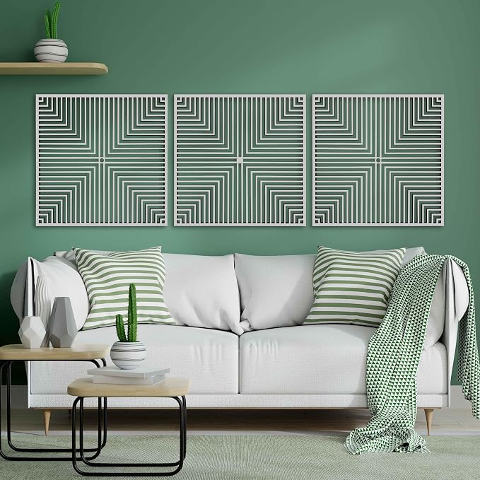 Geometric Square Wood Wall Art Large, Modern Art Deco Lines Wooden Wall Decor, Abstract Panels for Mid Century Style House, Home Gift for Living Room and Bedroom