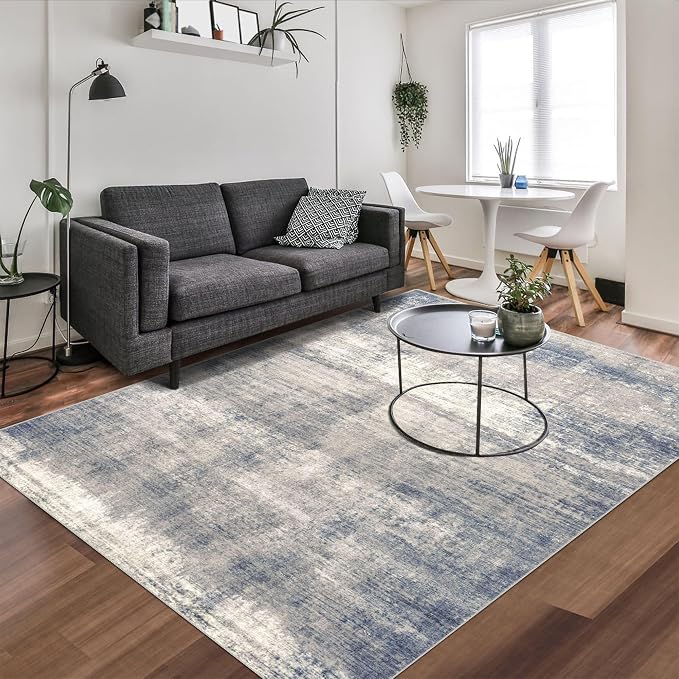 5x7 Area Rugs - Ultra-Thin Washable Rug with Non-Slip Backing, Ideal for Living Room, Bedroom, Kitchen Floor Carpet - Modern Abstract Style, Easy Clean, Durable, Low Pile Gardual-Blue