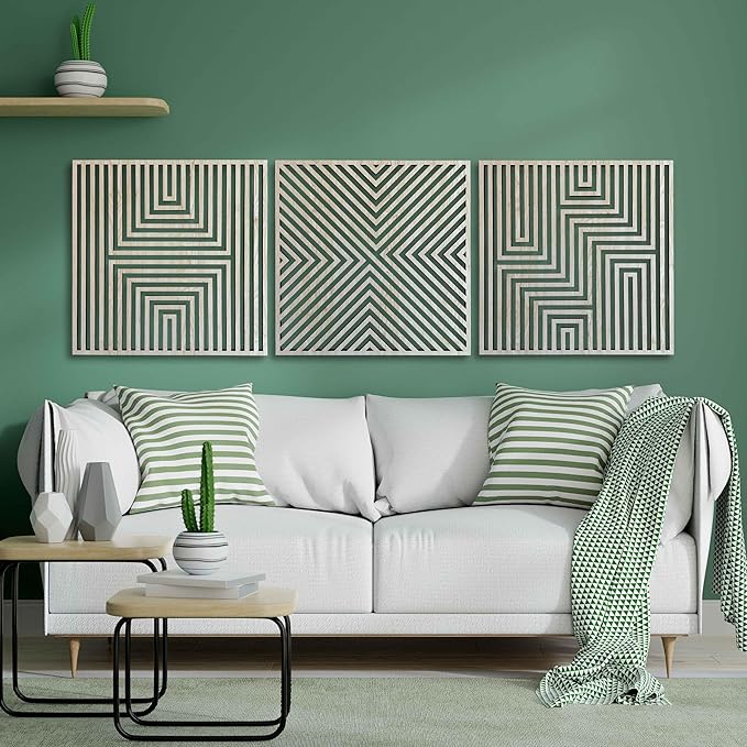 Wood Wall Art Modern, Geometric Large Wood Wall Art for Contemporary Interiors, Set of 3 Abstract Wooden Wall Art, Wood Wall Panel Home Gift