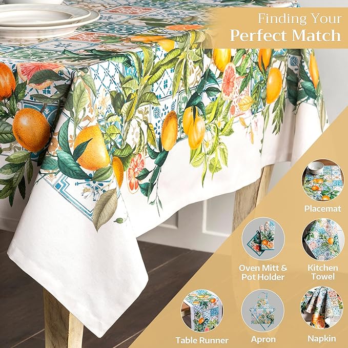 Maison d' Hermine Table Cloth Rectangle Table 100% Cotton 70 x 90 Inches Tablecloth Reusable Decorative for Dining Room Farmhouse Home Valentines Day Decorations Spring Summer - Agrume