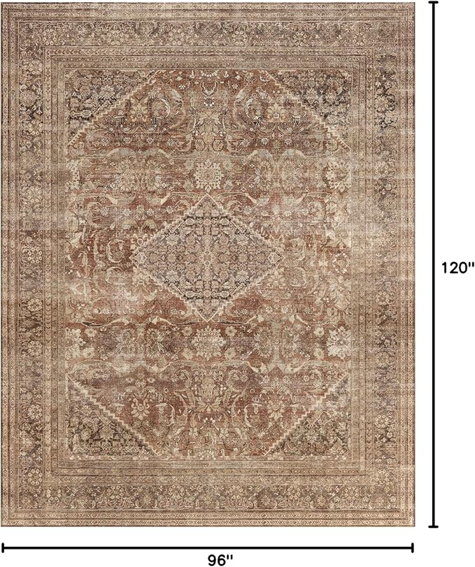 vivorug 8x10 Area Rugs for Living Room, Non-Slip Backing Washable Rug 8x10, Large Area Rug Soft Carpet for Bedroom Dining Room, Vintage, Easy Clean, Durable, Low Pile Rug Under Table, Earth Tone