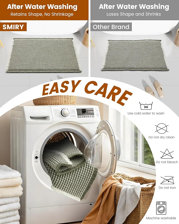 Smiry Waffle Bath Mat 30x18, Extra Soft Absorbent Bathroom Rugs, Non Slip Machine Washable Quick Dry Bath Rugs for Bathroom Floor, Tub, Shower, Home Decor Accessories, Green & Cream