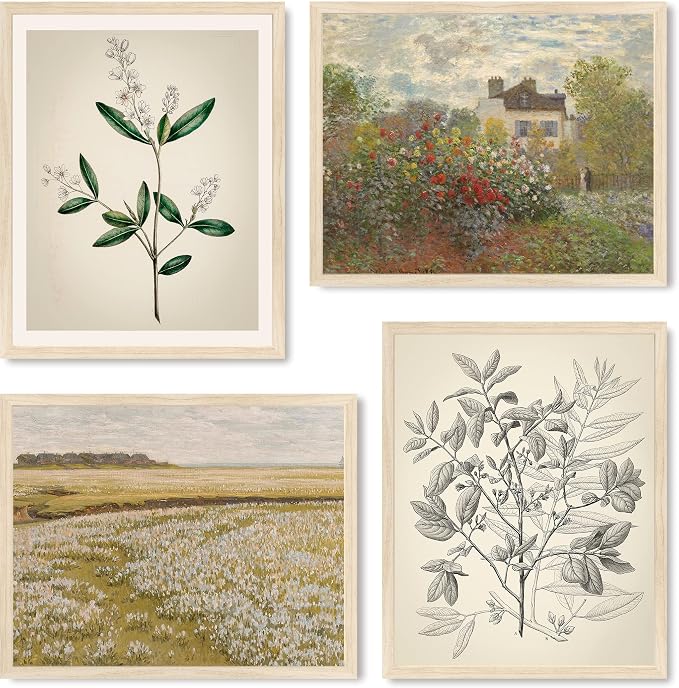 SIGNWIN Poster Bathroom Decor 11"x14"x 4, Wall Art Room Decor Multicolor for Living Room, Bedroom, Office Autumn Spring Rustic Flower Landscape Classic Vintage Retro Illustrations