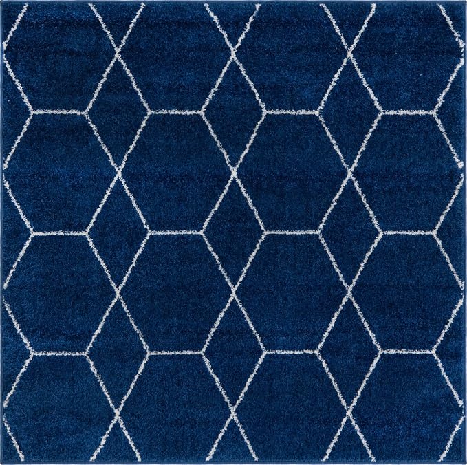 Unique Loom Trellis Frieze Collection Area Rug - Geometric (4' Square, Navy Blue/ Ivory)