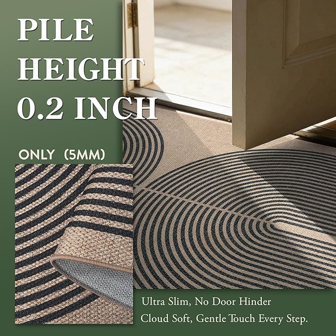 Lahome Modern Rainbow Easy Jute Rug, 3x5 Washable Rugs for Entryway Farmhouse Black Patio Carpet, Non Slip Indoor Door Mat Contemporary Outdoor Porch Carpet for Laundry Guestroom Room Decor