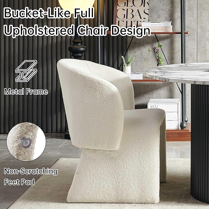 NORDICANA 3-Piece Round Dining Table Set for 2, Modern 47-Inch Kitchen Table and Chair Set, Dining Set with Off White Upholstered Armchairs, Manufactured Wood Top with White Marble Effect Finish