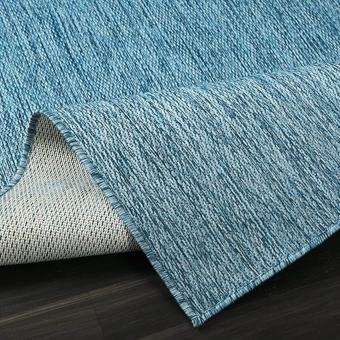 Washable Indoor Outdoor Rug Weather Resistant Carpet Modern Solid for Porch Deck Balcony Backyard Patio Rug 8x10 Aqua Blue