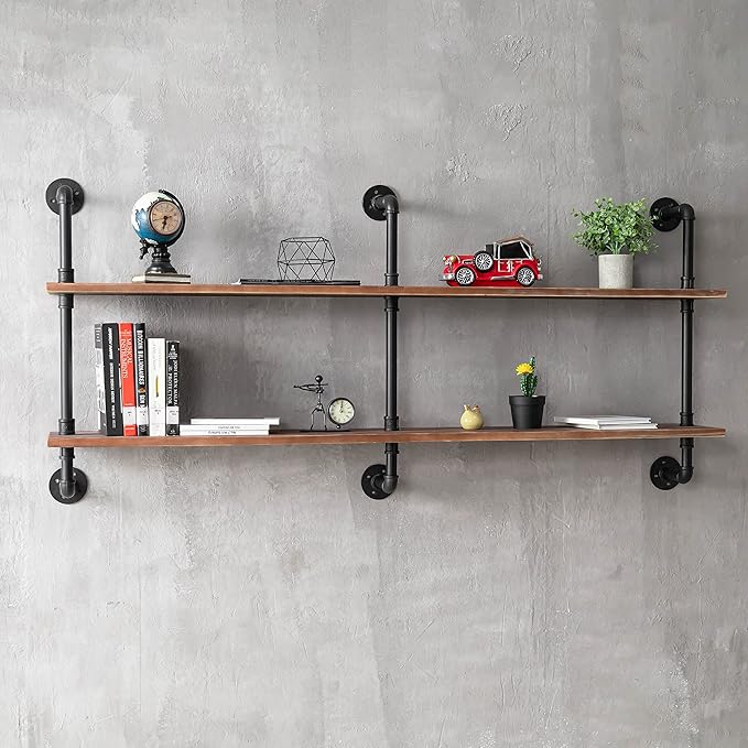 HDDFER Floating Shelves for Wall Laundry Room Shelves Bookshelf Industrial Pipe Shelving Shelf Real Wood Planks 60 inch Rustic Wall Shelves Hanging Bookshelves Farmhouse Kitchen Bar Shelving