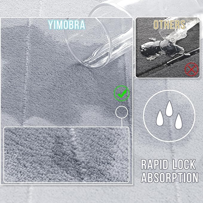 Yimobra Memory Foam Bath Mat, Super Soft Absorbent Bathroom Rug Non Slip 31.5x20 Inch, Quick Dry, Machine Washable Floor Carpet for Tub Shower, Home Decor Accessories, Silver