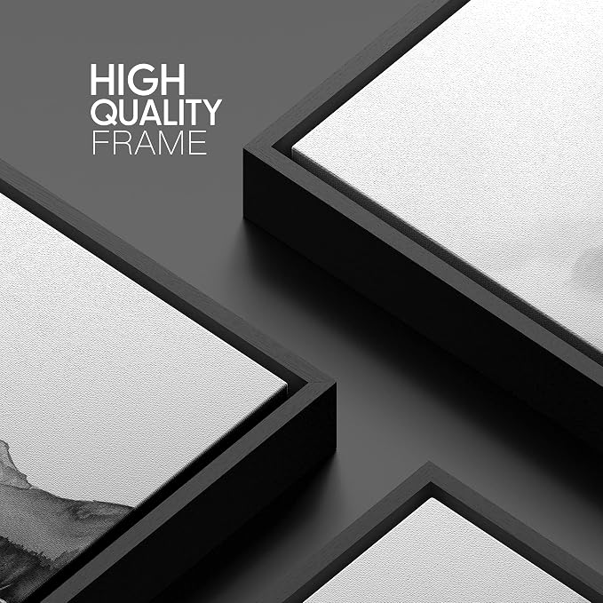 SIGNWIN Framed Canvas Print Wall Art Trio of Watercolor Mountain Ranges in Mist Abstract Wilderness Illustrations Art Minimalist Black & White for Living Room, Bedroom, Office - 24"x36"x3 Black