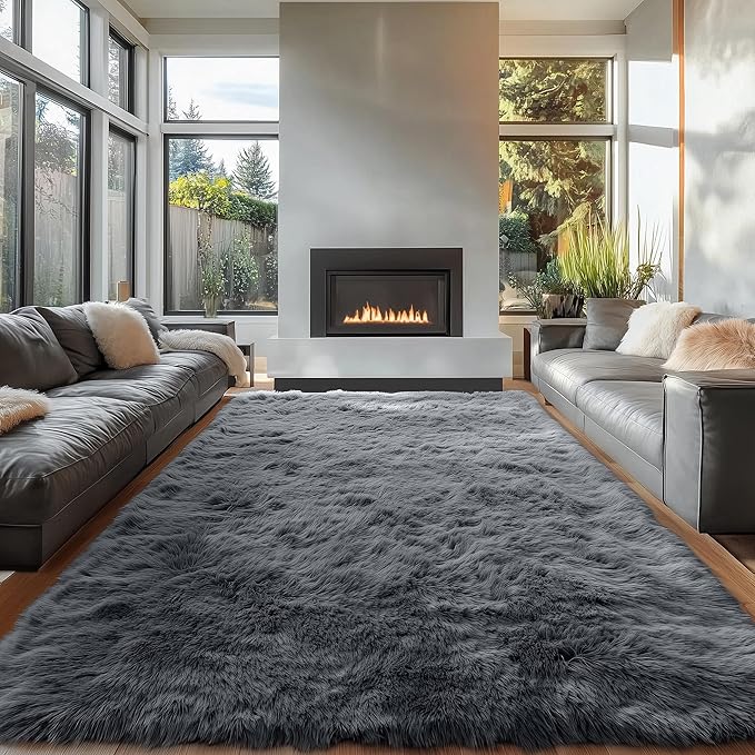 OLANLY 6x12 Machine Washable Large Area Rugs for Living Room, Bedroom, Soft Fluffy Shaggy Bedside Rug, Indoor Floor Carpet for Kids Girls and Boys, Dorms, Nursery, Home Decor Aesthetic, Grey