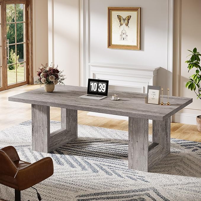 Tribesigns 62.99" Home Office Desk, Large Farmhouse Executive Desk, Computer Table for Office, Conference Room (Grey)
