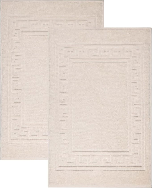Superior Heavyweight Cotton Bath Mats, Bath Rugs For Bathroom Accessories, Washable Rug For Shower, Bath, Toilet, Modern Decor, No Backing, Luxury Hotel And Spa Quality, Set of 2, 22" x 35", Ivory