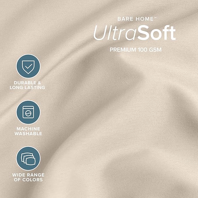 Bare Home Twin XL Sheet Set - 1800 Ultra-Soft Microfiber Twin Extra Long Bed Sheets - Double Brushed - Deep Pockets - Easy Fit - 3 Piece Set - Bedding Sheets & Pillowcases (Twin XL, Sand)